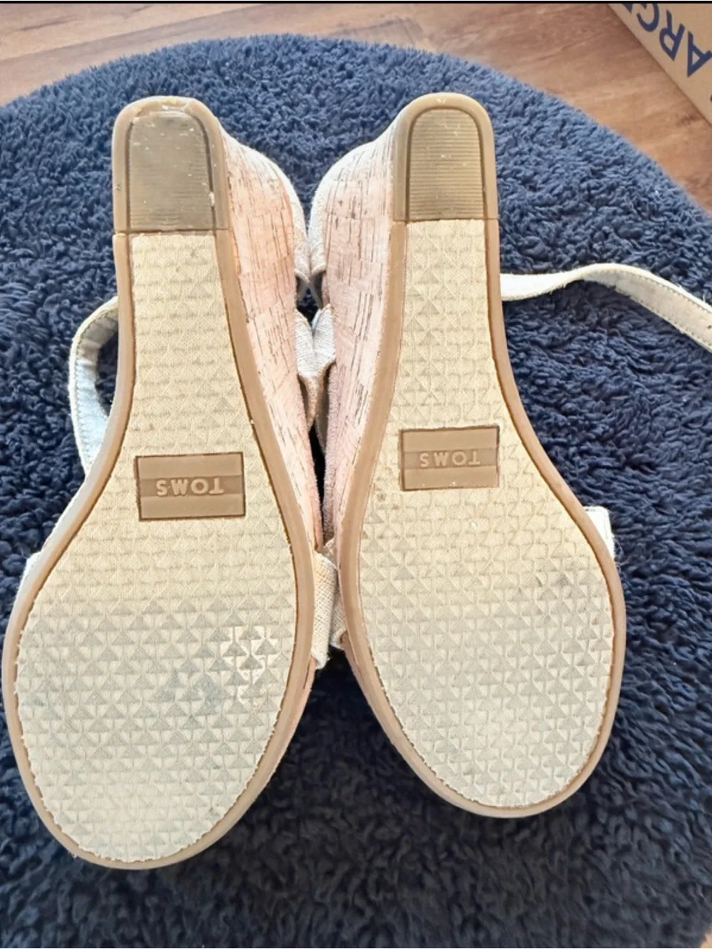 Toms Natural Beige Cross-Strap Wedge Sandals
